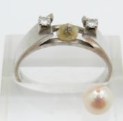 An 18ct white gold ring mount set with two diamonds, 5g, size R