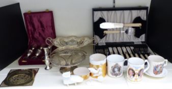 Quantity of silver plate and collectables to include cased fish eater and server set, twin handled