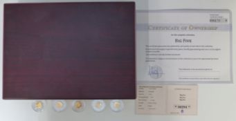 'Big five' cased coin collection, comprising five 100 Franc, Congo coins, each 0.5g, with
