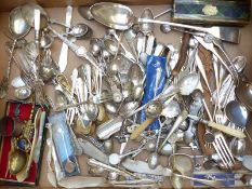 Collection of silver plated and other cutlery including collectors spoons, basting spoon etc