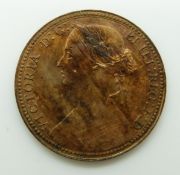 Victorian 1860 young head bronze penny BB NEF with lustre