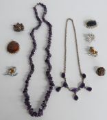 A collection of mainly Scottish jewellery including silver Scottish brooch in the form of two