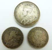 Cyprus George V silver 18 piastres 1921 GF, together with two 9 piastres of 1921, both GF