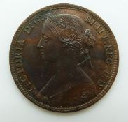 Victorian 1860 young head bronze penny TB EF Nunc, some lustre and toning