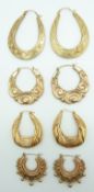 Four pairs of 9ct gold hoop earrings, 12.3g