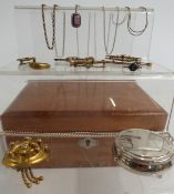 A silver ring, a silver pendant and chain, a Victorian gilt knot brooch, Victorian gold plated