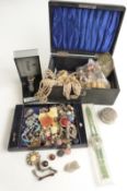 A collection of costume jewellery including beads, and paste, brooches, Swatch watch, vintage