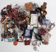 A collection of jewellery including costume jewellery, silver earrings, glass pendant, agate