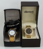 Two gentleman's wristwatches comprising Ingersoll with date aperture, gem set bezel and black