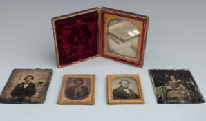 Five daguerreotype or similar early photographs, three in frames, one marked Le Beau, Hackney