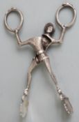 Victorian hallmarked silver novelty sugar nips formed as a jester, London 1873, maker GA most likely