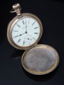 Waltham gold plated keyless winding full hunter pocket watch with inset subsidiary seconds dial,
