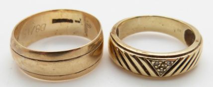 Two 9ct gold rings, one set with diamonds, 8.7g total, sizes P and Q