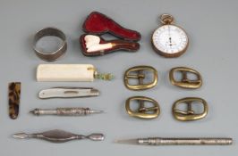 Sampson & Mordan propelling pencil, cased miniature Meerschaum pipe, mother-of-pearl handled folding