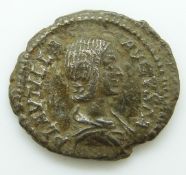 Plautilla, wife of Caraculla CAD 202, Roman silver denarius braided hair draped bust obverse,