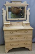 19thC pine dressing chest with swing mirror W91 x D43 x H163cm