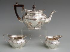Edward VII hallmarked silver bachelor's teaset of Art Nouveau design, Sheffield 1904 maker George