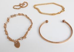 Two 9ct gold bracelets (5.9g) and a 9ct gold bangle (3g)