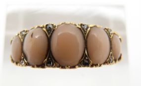 Victorian ring set with coral cabochons and diamonds, 4.6g, size Q
