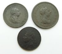 George IV 1826 halfpenny VF + together with a George III cartwheel penny and halfpenny