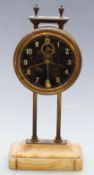 Late 19th/early 20thC gravity clock, the Arabic glass dial with painted numerals, in brass case
