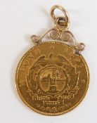 1897 gold half Pond coin with yellow metal mount and suspension loop, 4.46g