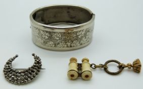 Victorian bangle, fob, Stanhope and a 19thC cut steel brooch