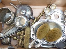 Plated ware including pierced basket, wine coaster, teaware, cruet, inlaid boxes and hallmarked
