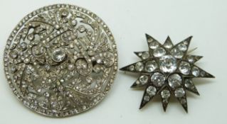 Georgian/ Victorian brooch set with foiled paste and another silver example
