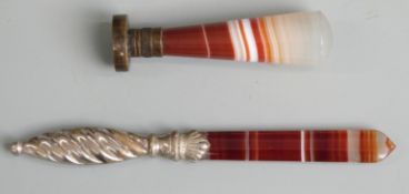 Seal with banded agate handle, length 7cm , and a similar letter opener