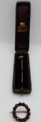 Victorian garnet brooch and a stick pin in original box