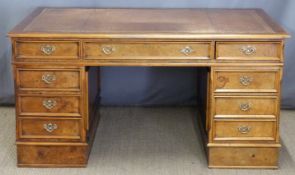 Burr wood or similar twin pedestal desk with leather inset top W154 x D92 x H79cm