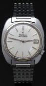Bulova Accutron gentleman's wristwatch with date aperture, silver hands and baton markers, silver
