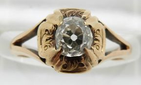 A 9ct gold ring set with an old cut diamond of approximately 0.5ct, 2.4g, size J