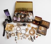 A collection of costume jewellery including necklaces, watches, etc