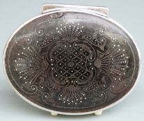 18th century silver mounted tortoiseshell and silver pique and stud work oval snuff box, width 82mm