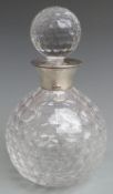 Modern hallmarked silver mounted novelty oversize golf ball decanter with cut glass dimples,