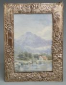 Chinese picture frame decorated with bamboo and chrysanthemums, 17x13cm over all