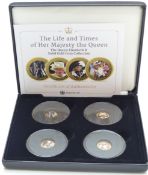 Heirloom Coins, 'The Life and Times of Her Majesty the Queen' coin set, comprising four 1g, 9ct gold