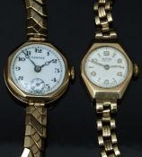 Two Vertex 9ct gold ladies wristwatches, one with inset subsidiary seconds dial, blued Breguet