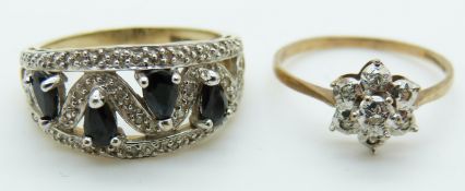 A 9ct gold ring set with diamonds and a 9ct gold ring set with sapphires and diamonds, 7.2g