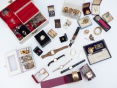 A collection of jewellery including silver earrings, brooches, 9ct gold and silver ring,