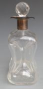 Victorian hallmarked silver mounted glass glug decanter, Chester 1899 maker's mark indistinct but