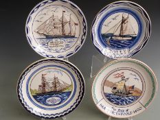 Four Poole Pottery plates with maritime/ shipping decoration, diameter 27cm