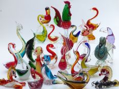 Twenty five Murano and similar glass animals, to include birds, dog, fish, horses etc, largest
