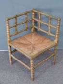 Bobbin turned corner chair with rush seat