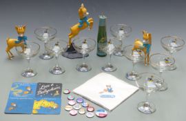 A collection of Babycham advertising ware including glasses, display models, candle, beer mats etc