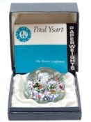Paul Ysart glass paperweight Harlequin, in original box with paperwork.