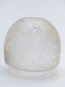 A brass oil lamp with Stevens and Williams style pink bowl and two etched shades, 67cm tall