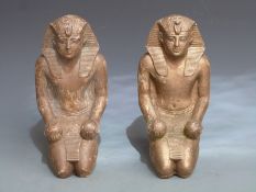 Pair of gilded figures of kneeling Egyptian figures, possibly alabaster, H24cm